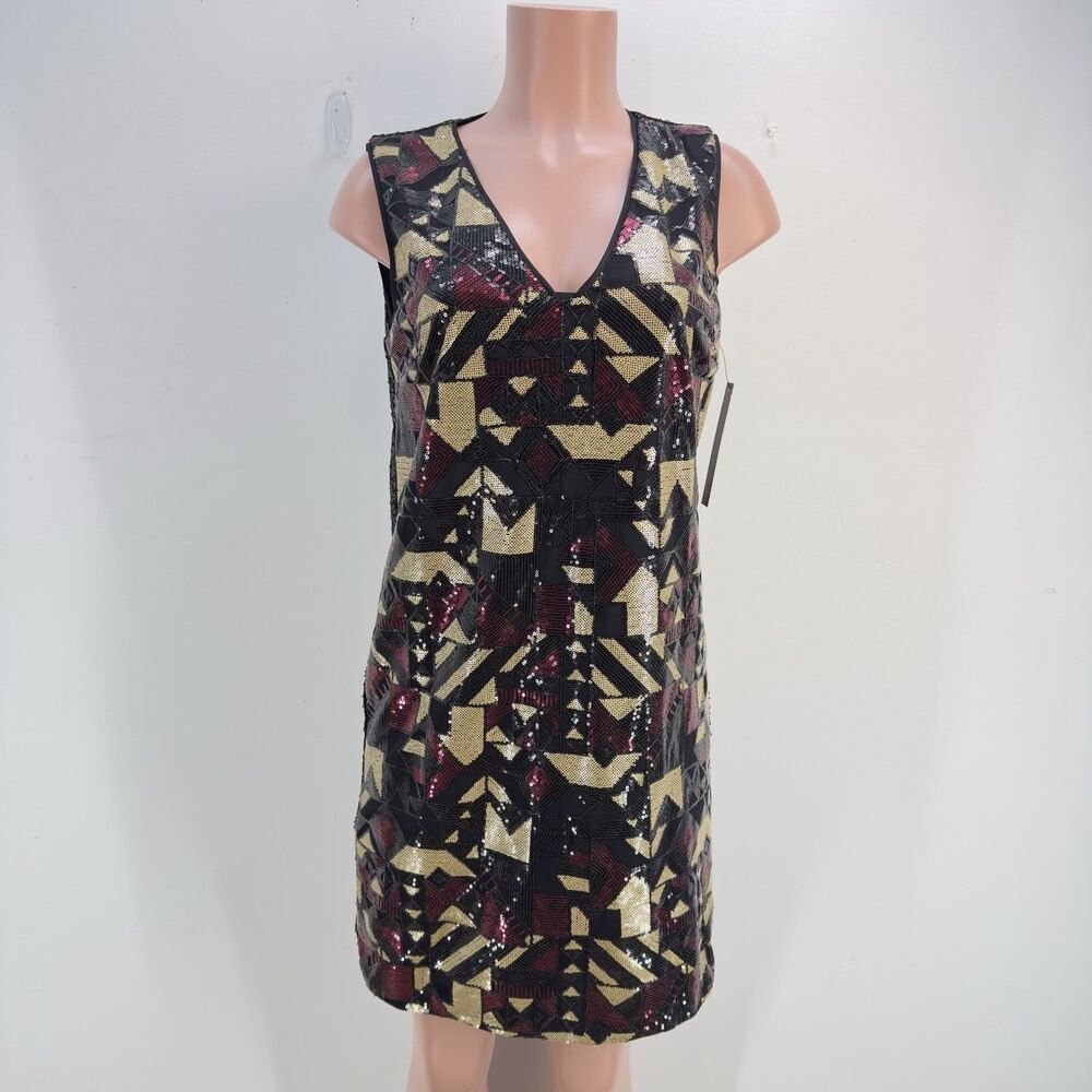 Nwt Nicole Miller New York V-Women Dress Size 8 Neck Sequin Shift Cocktail - Picture 2 of 16